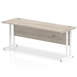Impulse 1800 x 600mm Straight Office Desk Grey Oak Top White Cantilever Leg