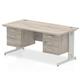 Impulse 1600 x 800mm Straight Office Desk Grey Oak Top Silver Cable Managed Leg Workstation 1 x 2 Drawer 1 x 3 Drawer Fixed Pedestal