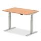 Air 1200 x 800mm Height Adjustable Office Desk Oak Top Cable Ports Silver Leg
