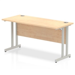 Impulse 1400 x 600mm Straight Office Desk Maple Top Silver Cantilever Leg