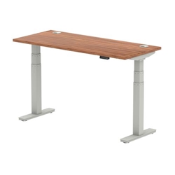 Air 1400 x 600mm Height Adjustable Office Desk Walnut Top Cable Ports Silver Leg
