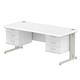 Impulse 1800 x 800mm Straight Office Desk White Top Silver Cable Managed Leg Workstation 2 x 3 Drawer Fixed Pedestal