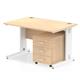 Impulse 1200 x 800mm Straight Office Desk Maple Top White Cable Managed Leg Workstation 3 Drawer Mobile Pedestal