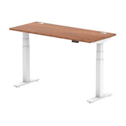Air 1400 x 600mm Height Adjustable Office Desk Walnut Top Cable Ports White Leg