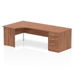 Impulse 1800mm Left Crescent Office Desk Walnut Top Panel End Leg Workstation 800 Deep Desk High Pedestal
