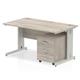 Impulse 1400 x 800mm Straight Office Desk Grey Oak Top Silver Cable Managed Leg Workstation 3 Drawer Mobile Pedestal