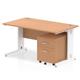 Impulse 1400 x 800mm Straight Office Desk Oak Top White Cable Managed Leg Workstation 2 Drawer Mobile Pedestal