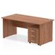 Impulse 1200 x 800mm Straight Office Desk Walnut Top Panel End Leg Workstation 3 Drawer Mobile Pedestal