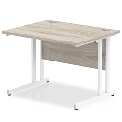 Impulse 1000 x 800mm Straight Office Desk Grey Oak Top White Cantilever Leg
