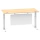 Air Modesty 1600 x 800mm Height Adjustable Office Desk Maple Top Cable Ports White Leg With White Steel Modesty Panel