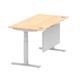 Air Modesty 1600 x 800mm Height Adjustable Office Desk Maple Top Cable Ports Silver Leg With Silver Steel Modesty Panel