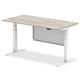 Air Modesty 1600 x 800mm Height Adjustable Office Desk Grey Oak Top White Leg With White Steel Modesty Panel