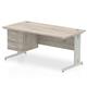 Impulse 1600 x 800mm Straight Office Desk Grey Oak Top Silver Cable Managed Leg Workstation 1 x 3 Drawer Fixed Pedestal