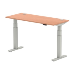 Air 1400 x 600mm Height Adjustable Office Desk Beech Top Cable Ports Silver Leg