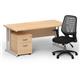 Impulse 1600mm Straight Office Desk Maple Top Silver Cantilever Leg with 2 Drawer Mobile Pedestal and Relay Silver Back