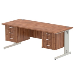 Impulse 1800 x 800mm Straight Office Desk Walnut Top Silver Cable Managed Leg Workstation 2 x 3 Drawer Fixed Pedestal