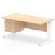 Impulse 1600 x 800mm Straight Office Desk Maple Top White Cable Managed Leg Workstation 1 x 3 Drawer Fixed Pedestal