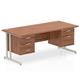 Impulse 1800 x 800mm Straight Office Desk Walnut Top Silver Cantilever Leg Workstation 1 x 2 Drawer 1 x 3 Drawer Fixed Pedestal