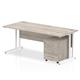 Impulse 1800 x 800mm Straight Office Desk Grey Oak Top White Cantilever Leg Workstation 3 Drawer Mobile Pedestal