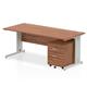 Impulse 1800 x 800mm Straight Office Desk Walnut Top Silver Cable Managed Leg Workstation 2 Drawer Mobile Pedestal