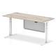Air Modesty 1800 x 800mm Height Adjustable Office Desk Grey Oak Top Cable Ports White Leg With White Steel Modesty Panel