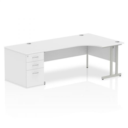 Impulse 1800mm Right Crescent Office Desk White Top Silver Cantilever Leg Workstation 800 Deep Desk High Pedestal