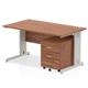 Impulse 1400 x 800mm Straight Office Desk Walnut Top Silver Cable Managed Leg Workstation 2 Drawer Mobile Pedestal