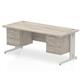 Impulse 1800 x 800mm Straight Office Desk Grey Oak Top Silver Cable Managed Leg Workstation 1 x 2 Drawer 1 x 3 Drawer Fixed Pedestal