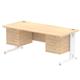 Impulse 1800 x 800mm Straight Office Desk Maple Top White Cable Managed Leg Workstation 2 x 3 Drawer Fixed Pedestal