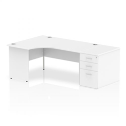 Impulse 1600mm Left Crescent Office Desk White Top Panel End Leg Workstation 800 Deep Desk High Pedestal