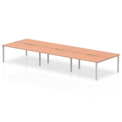 Evolve Plus 1600mm B2B 6 Person Office Bench Desk Beech Top Silver Frame
