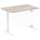 Air Modesty 1200 x 800mm Height Adjustable Office Desk Grey Oak Top Cable Ports White Leg With White Steel Modesty Panel