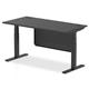 Air Black Series 1600 x 800mm Height Adjustable Desk Black Top with Cable Ports Black Leg With Black Steel Modesty Panel