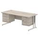 Impulse 1800 x 800mm Straight Office Desk Grey Oak Top Silver Cantilever Leg Workstation 2 x 3 Drawer Fixed Pedestal