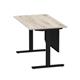 Air Modesty 1400 x 800mm Height Adjustable Office Desk Grey Oak Top Cable Ports Black Leg With Black Steel Modesty Panel