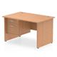 Impulse 1200 x 800mm Straight Office Desk Oak Top Panel End Leg Workstation 1 x 2 Drawer Fixed Pedestal