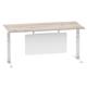 Air Modesty 1800 x 800mm Height Adjustable Office Desk Grey Oak Top Cable Ports White Leg With White Steel Modesty Panel