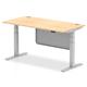 Air Modesty 1600 x 800mm Height Adjustable Office Desk Maple Top Cable Ports Silver Leg With Silver Steel Modesty Panel