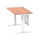Air Modesty 1400 x 800mm Height Adjustable Office Desk Beech Top Cable Ports White Leg With White Steel Modesty Panel
