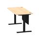 Air Modesty 1600 x 800mm Height Adjustable Office Desk Maple Top Cable Ports Black Leg With Black Steel Modesty Panel