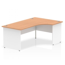 Impulse 1800mm Right Crescent Office Desk Oak Top White Panel End Leg
