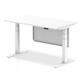 Air Modesty 1400 x 800mm Height Adjustable Office Desk White Top White Leg With White Steel Modesty Panel