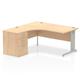 Impulse 1600mm Left Crescent Office Desk Maple Top Silver Cable Managed Leg Workstation 600 Deep Desk High Pedestal