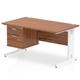 Impulse 1400 x 800mm Straight Office Desk Walnut Top White Cable Managed Leg Workstation 1 x 2 Drawer Fixed Pedestal