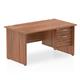 Impulse 1400 x 800mm Straight Office Desk Walnut Top Panel End Leg Workstation 1 x 2 Drawer Fixed Pedestal