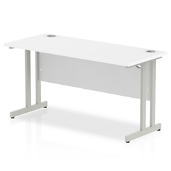 Impulse 1400 x 600mm Straight Office Desk White Top Silver Cantilever Leg