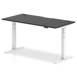 Air Black Series 1600 x 800mm Height Adjustable Desk Black Top with Cable Ports White Leg