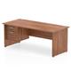 Impulse 1800 x 800mm Straight Office Desk Walnut Top Panel End Leg Workstation 1 x 2 Drawer Fixed Pedestal