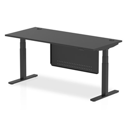 Air Black Series 1800 x 800mm Height Adjustable Desk Black Top with Cable Ports Black Leg With Black Steel Modesty Panel