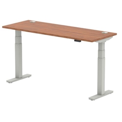 Air 1600 x 600mm Height Adjustable Office Desk Walnut Top Cable Ports Silver Leg